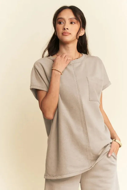Davi & Dani Round Neck Short Sleeve Top and Pants Set Carauana Store