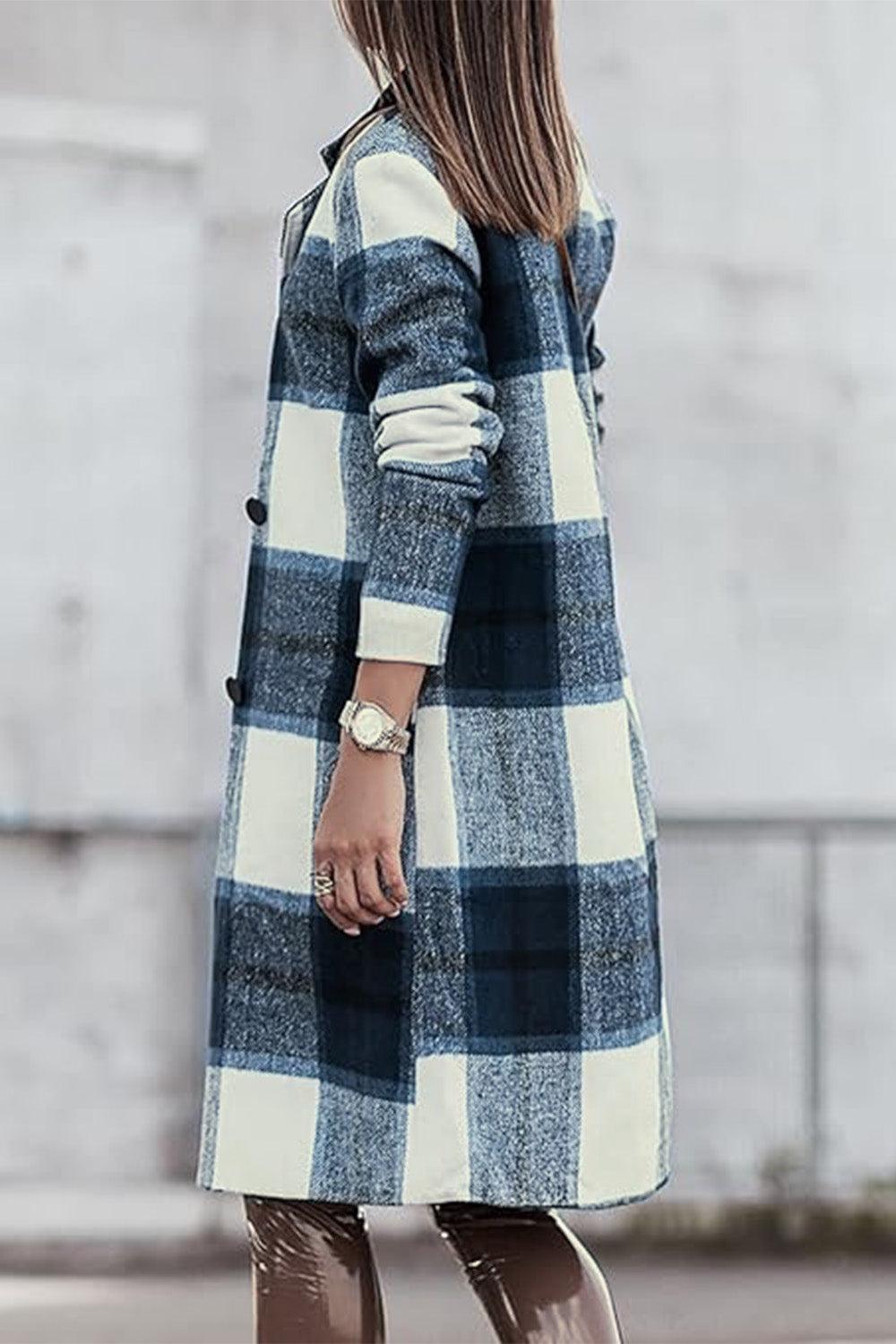Double Take Full Size Plaid Button Up Lapel Collar Coat Carauana Store