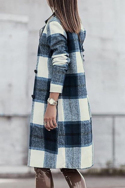 Double Take Full Size Plaid Button Up Lapel Collar Coat Carauana Store