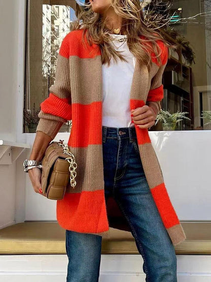 Contrast Open Front Long Sleeve Cardigan Carauana Store