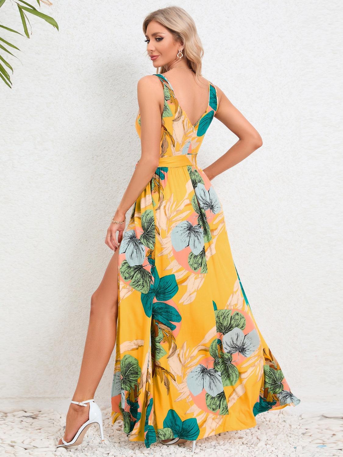 Slit Tied Printed Surplice Dress Carauana Store