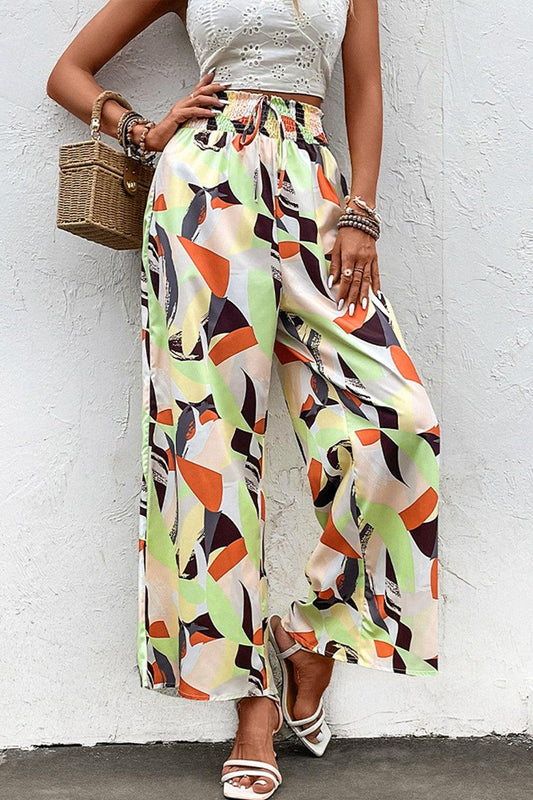 Printed Smocked Waist Wide Leg Pants Carauana Store