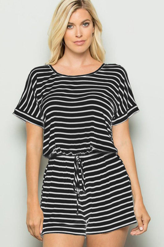 Heimish Full Size Striped Round Neck Short Sleeve Romper Carauana Store