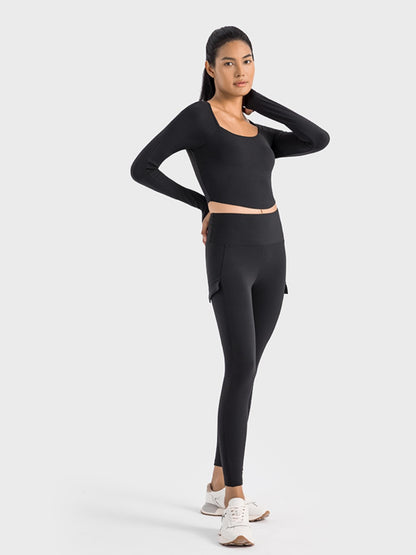 Millennia Square Neck Long Sleeve Cropped Sports Top Carauana Store
