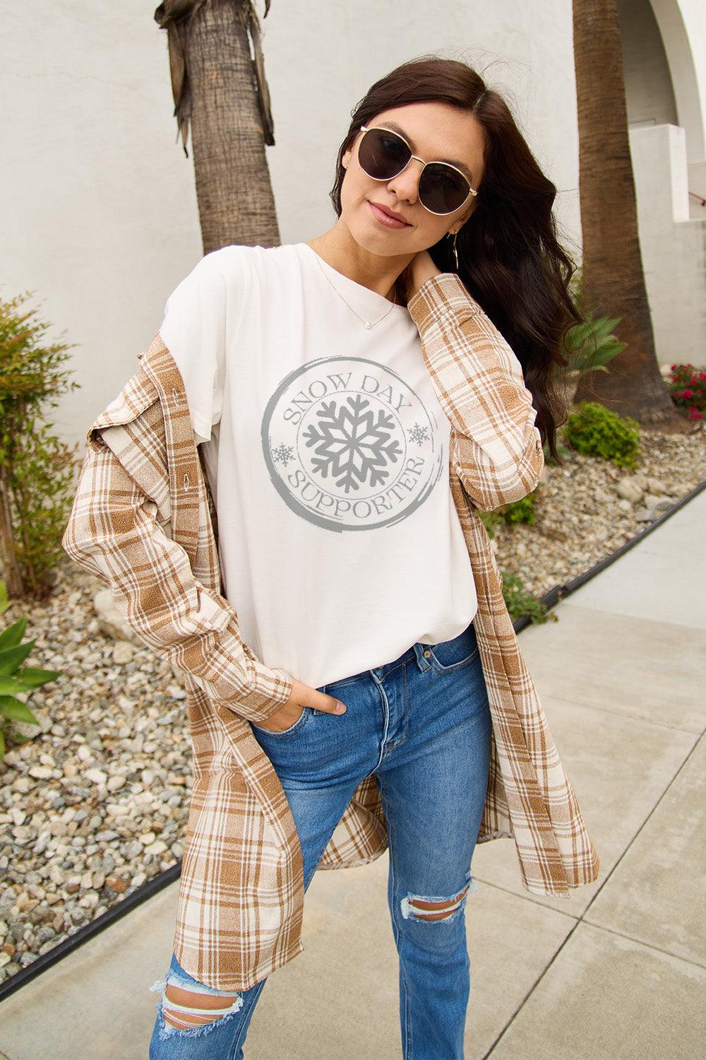 Simply Love Full Size SNOW DAY SUPPORTER Round Neck T-Shirt Carauana Store