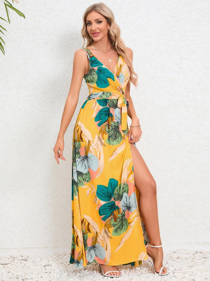 Slit Tied Printed Surplice Dress Carauana Store