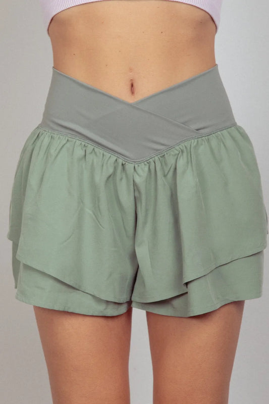 VERY J V-Shaped High Waist Layered Active Shorts Carauana Store