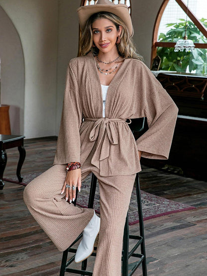 Dropped Shoulder Cardigan and Pants Set Carauana Store