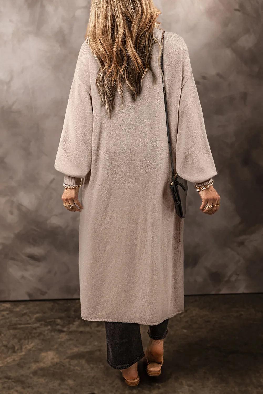 Pocketed Open Front Long Sleeve Cardigan Carauana Store