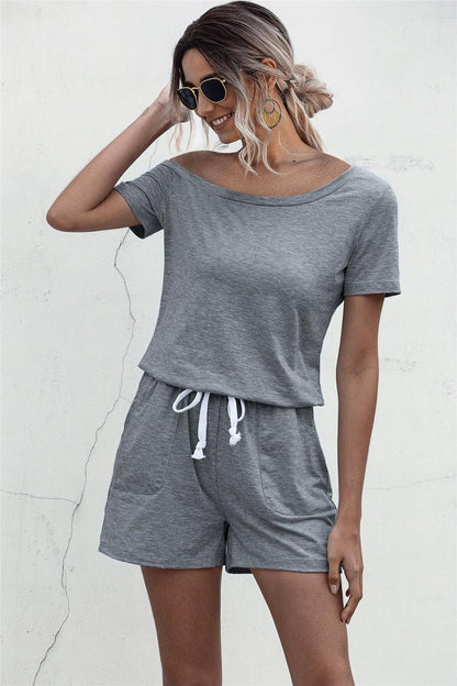 One Shoulder Tie Waist Romper Carauana Store