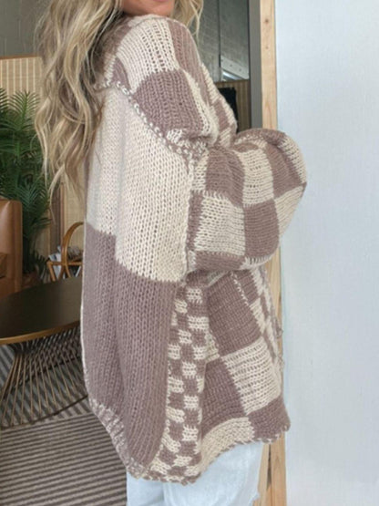 Plaid Open Front Long Sleeve Cardigan Carauana Store