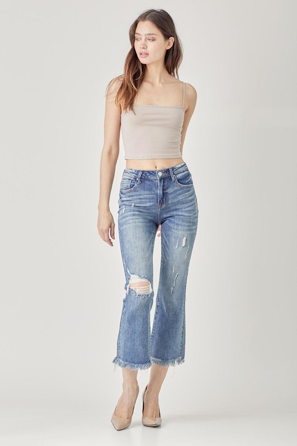 RISEN High Waist Distressed Cropped Bootcut Jeans Carauana Store