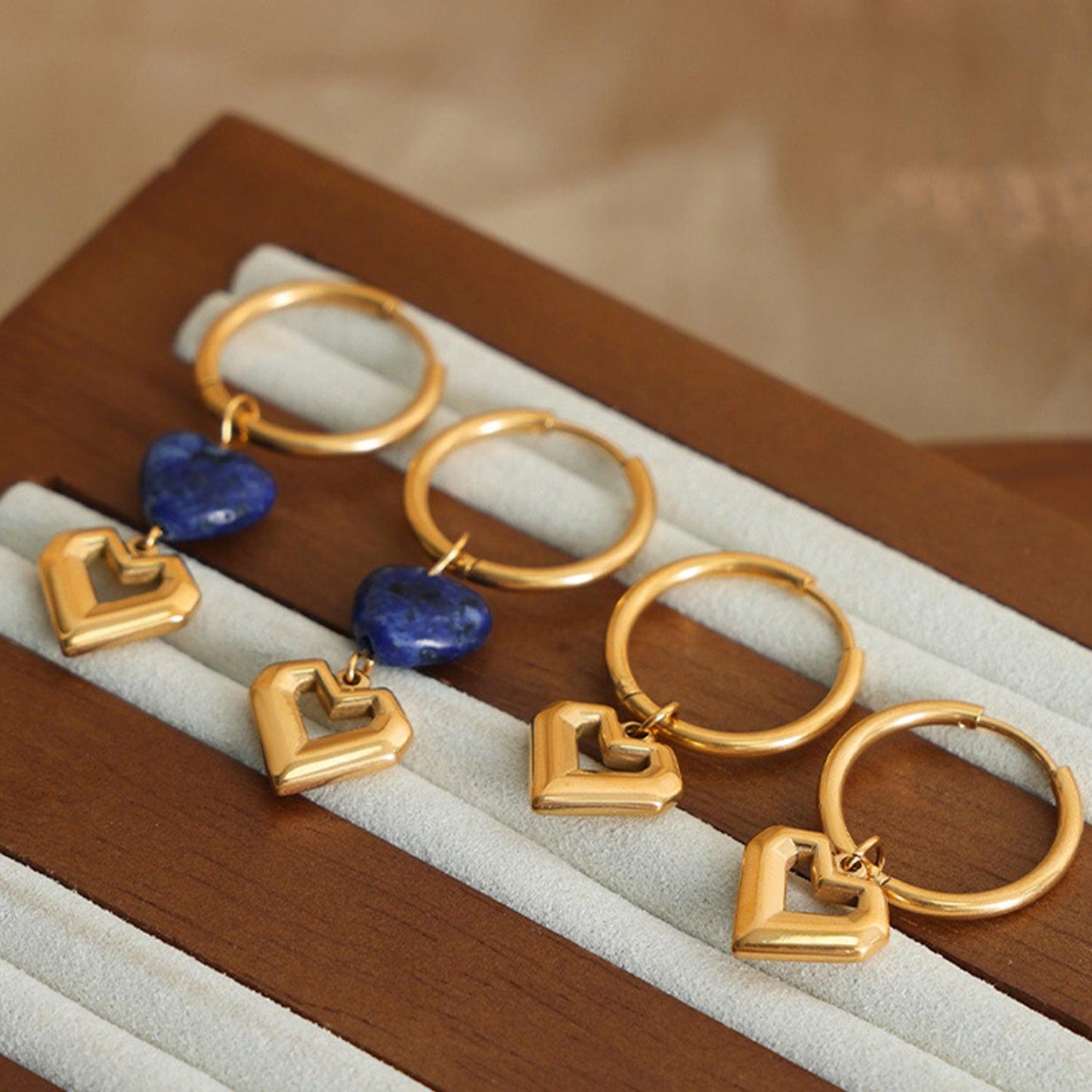 Heart Shape Lapis Lazuli Dangle Earrings Carauana Store