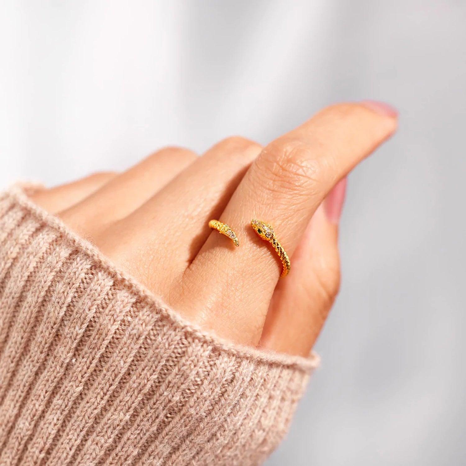 Snake Shape 18K Gold-Plated Bypass Ring Carauana Store