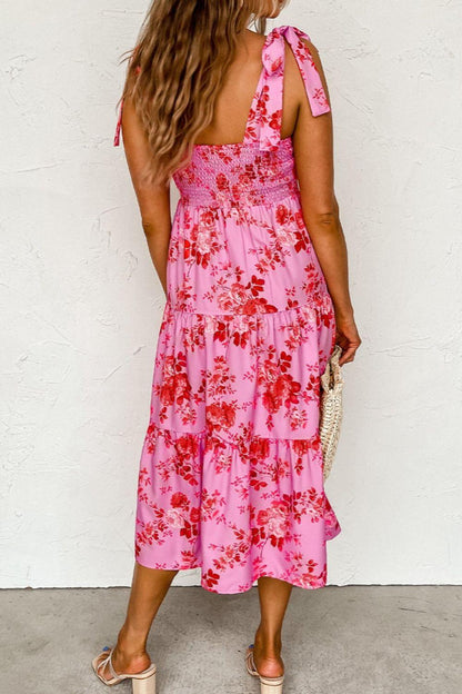 Tied Printed Sleeveless Tiered Dress Carauana Store