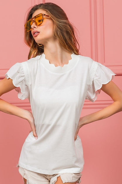 BiBi Scallop Edged Lace Trim Top Carauana Store