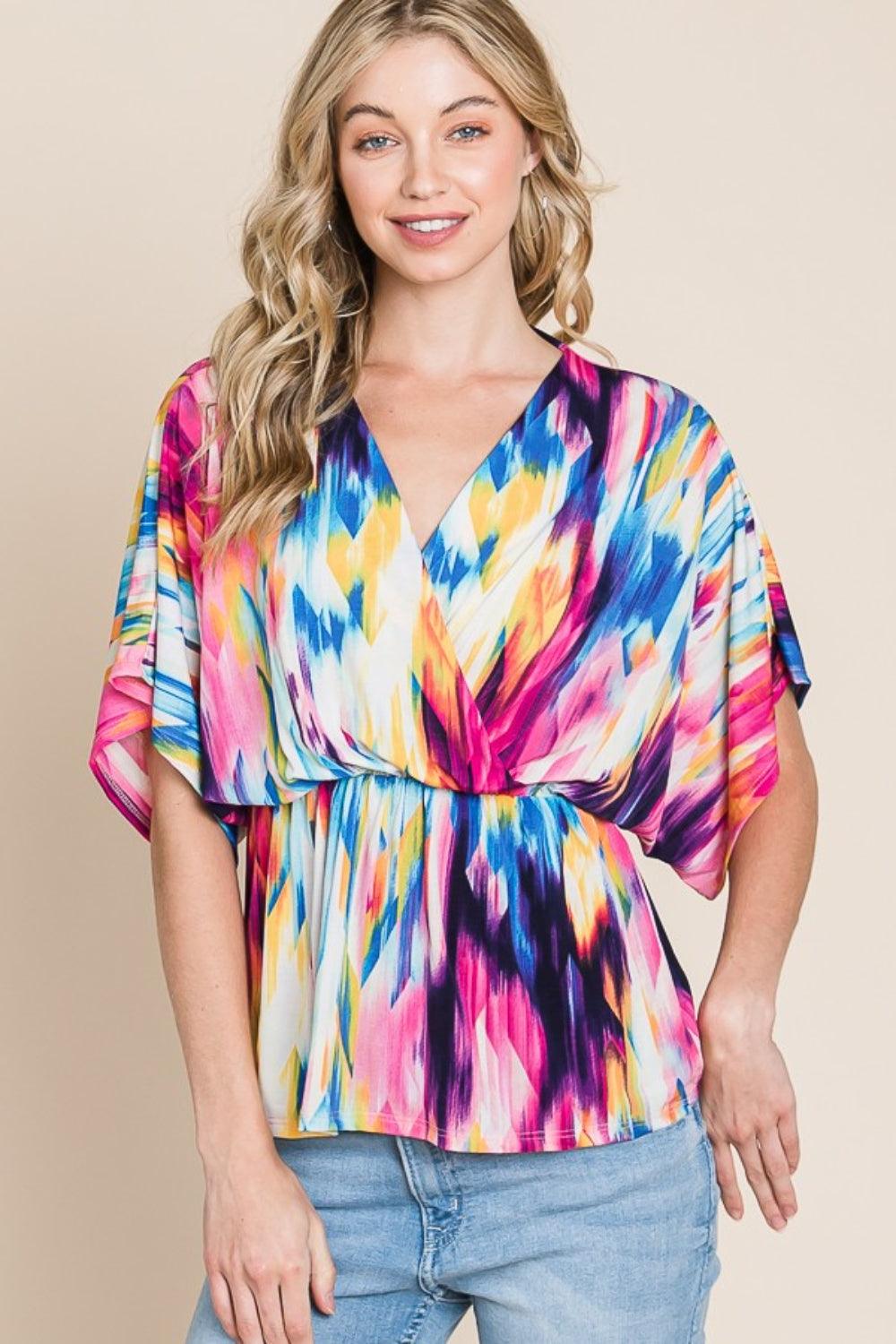 BOMBOM Printed Surplice Peplum Blouse Carauana Store