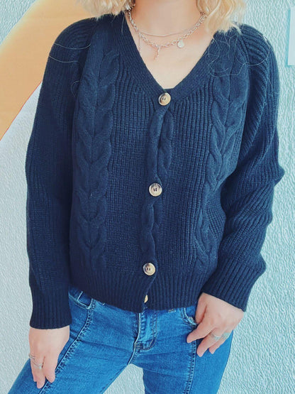 Cable-Knit V-Neck Button Down Long Sleeve Cardigan Carauana Store