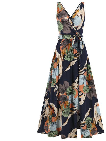 Slit Tied Printed Surplice Dress Carauana Store