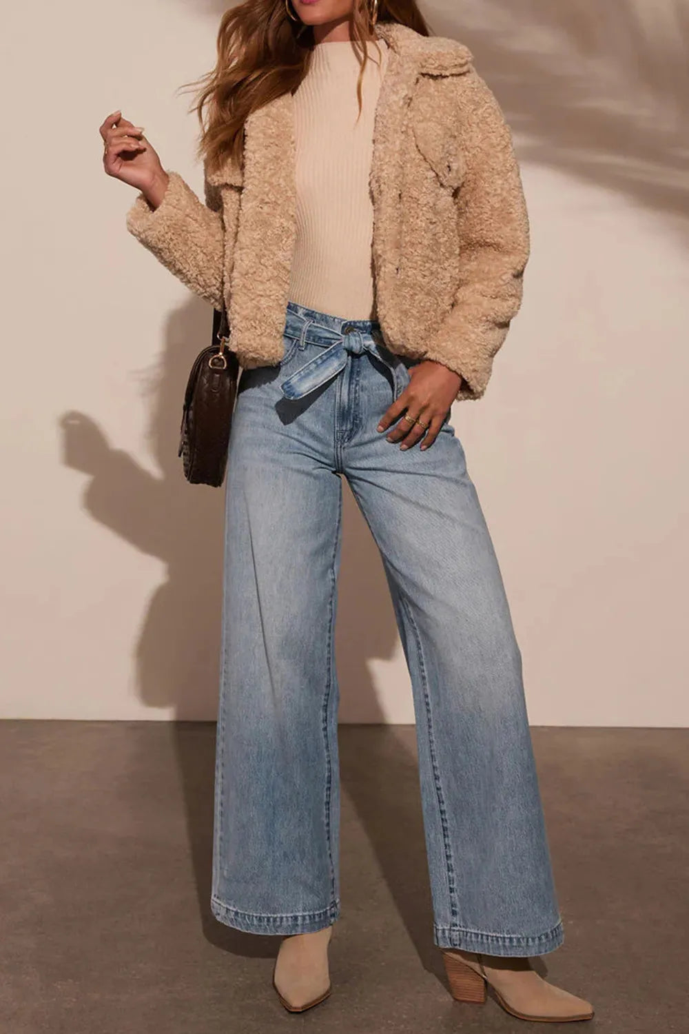 Tied Wide Leg Jeans with Pockets Carauana Store