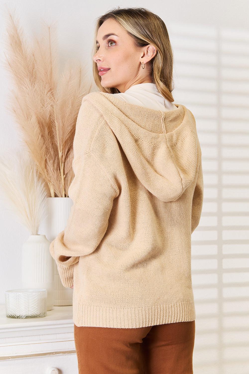 Woven Right Button-Down Long Sleeve Hooded Sweater Carauana Store