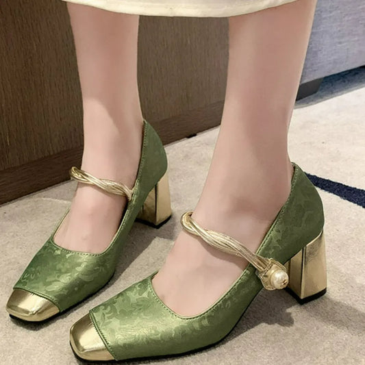 Square Toe Block Heels Pumps Carauana Store