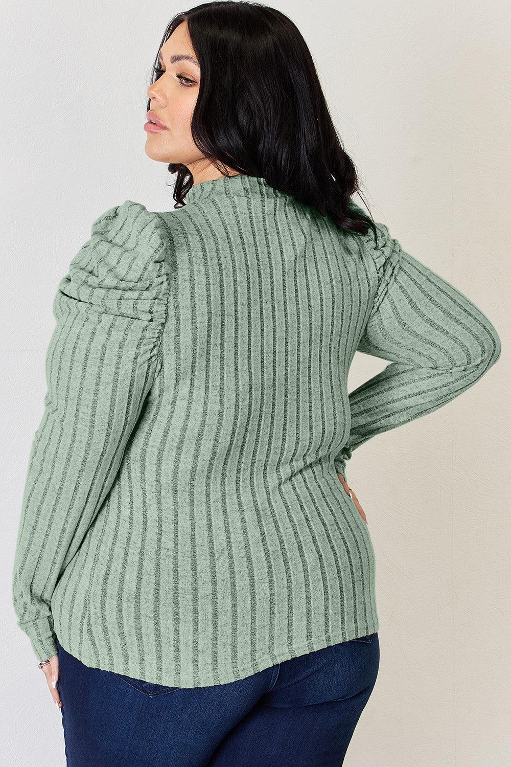 Basic Bae Full Size Ribbed Mock Neck Puff Sleeve T-Shirt Carauana Store