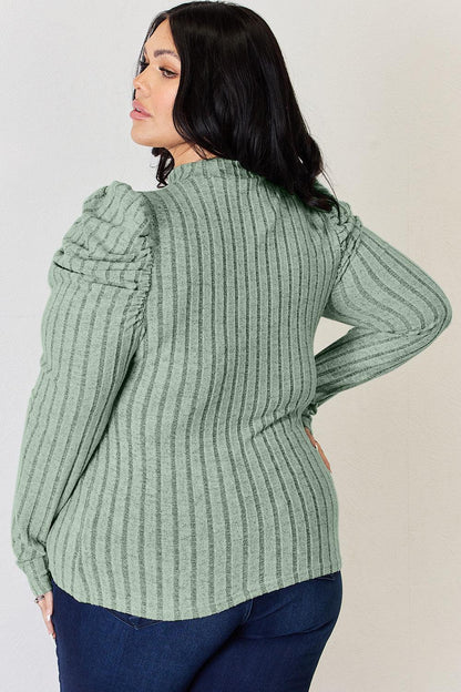 Basic Bae Full Size Ribbed Mock Neck Puff Sleeve T-Shirt Carauana Store