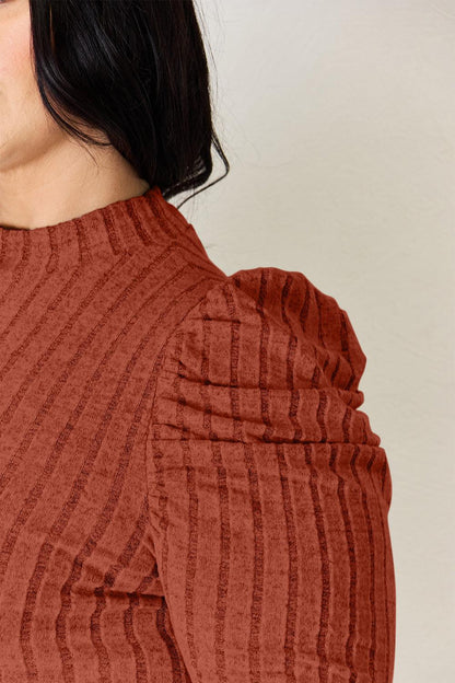 Basic Bae Full Size Ribbed Mock Neck Puff Sleeve T-Shirt Carauana Store