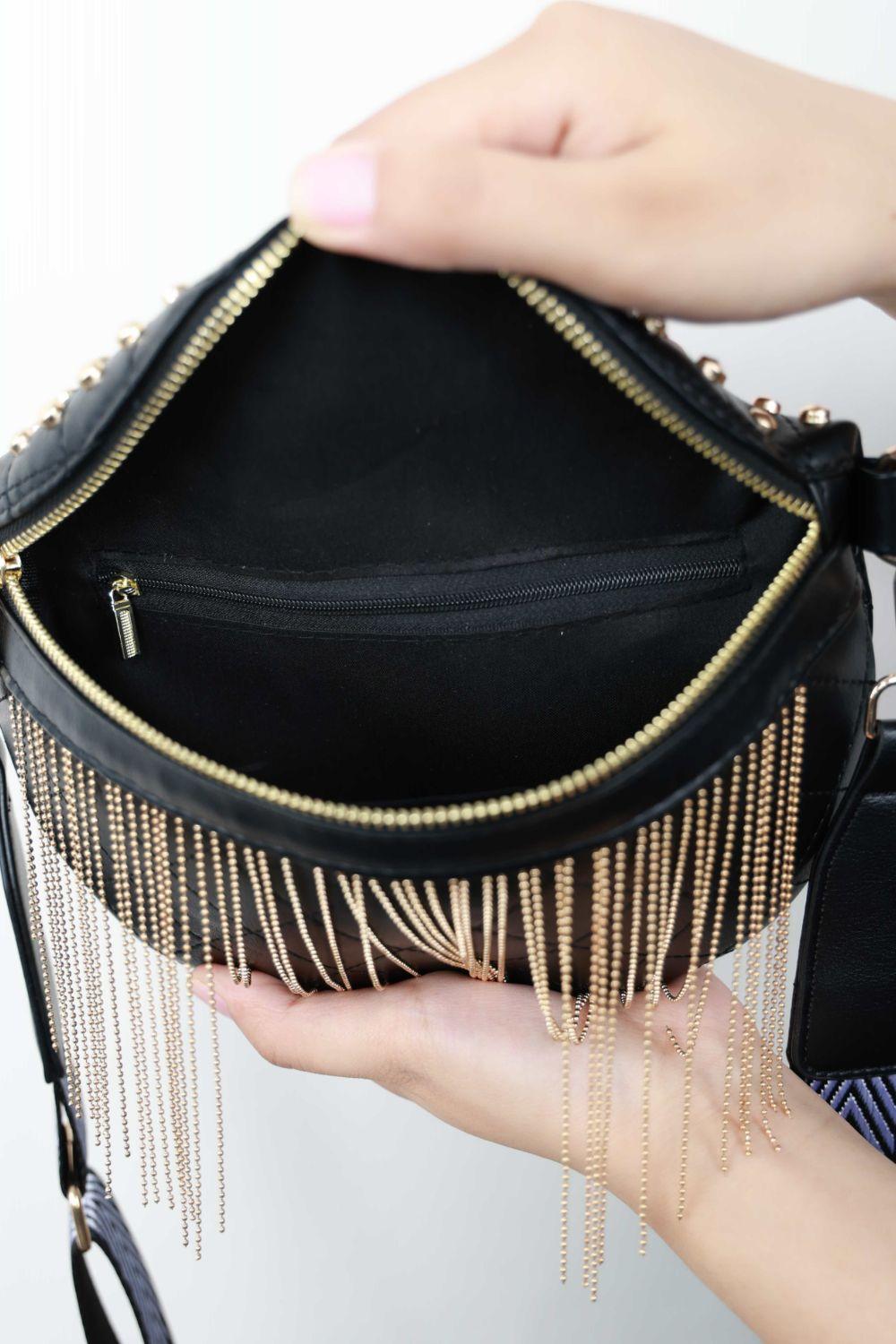 Adored PU Leather Studded Sling Bag with Fringes Carauana Store