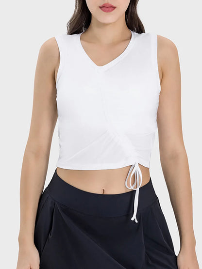 Millennia Drawstring Ruched Wide Strap Active Tank Carauana Store