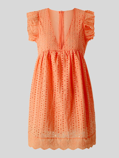 Ruffled Eyelet Cap Sleeve Mini Dress Carauana Store