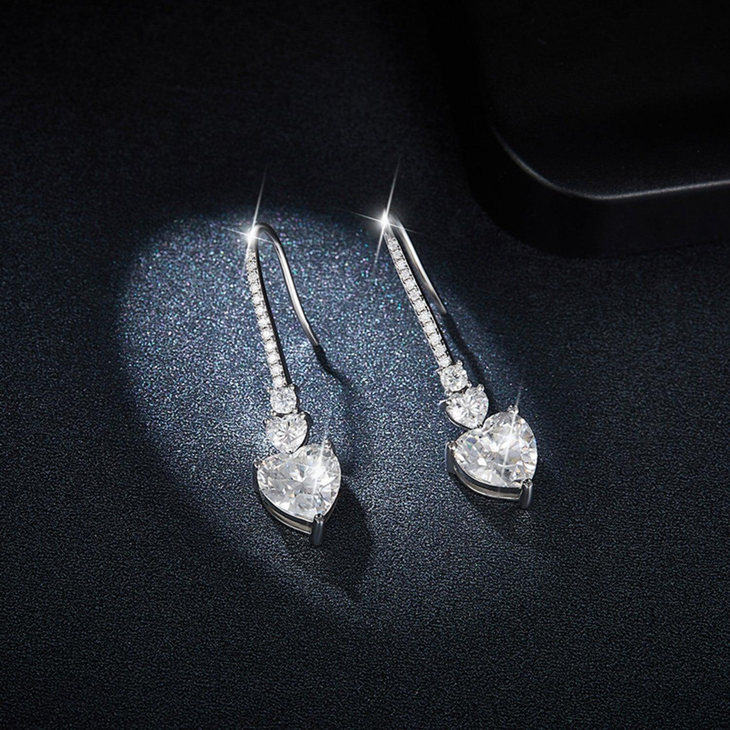 5.44 Carat 925 Sterling Silver Moissanite Heart Drop Earrings Carauana Store