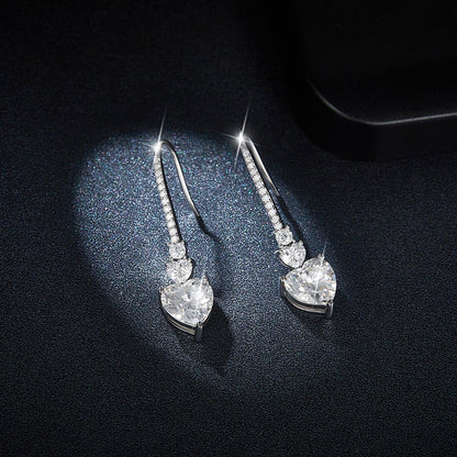 5.44 Carat 925 Sterling Silver Moissanite Heart Drop Earrings Carauana Store