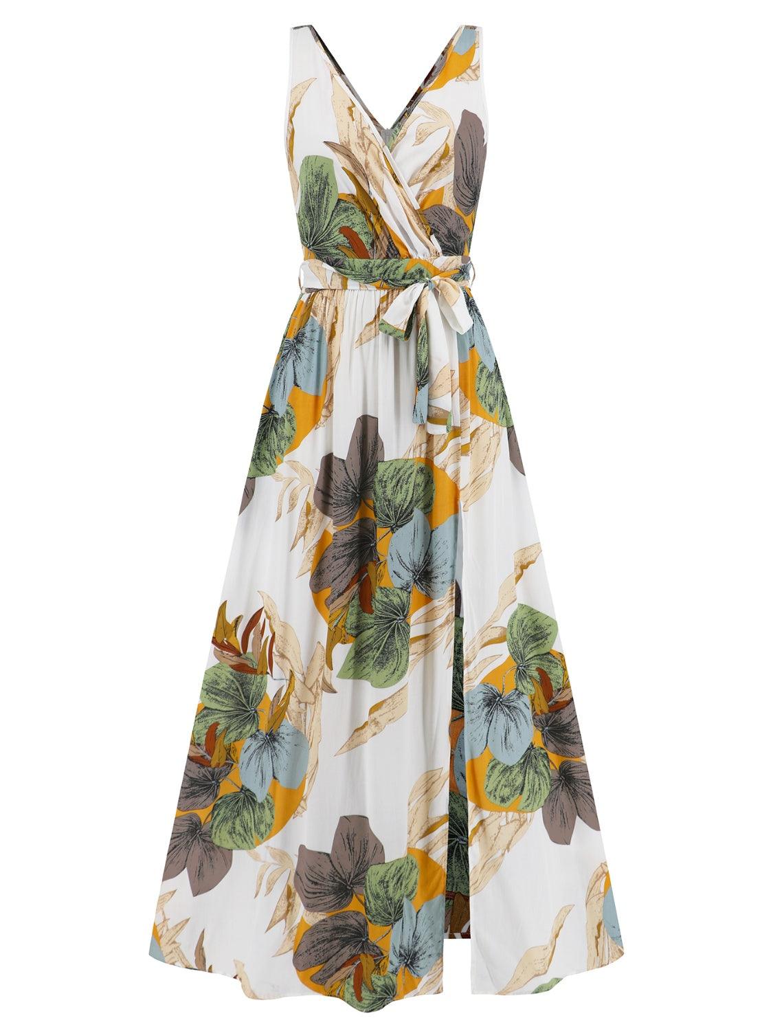 Slit Tied Printed Surplice Dress Carauana Store