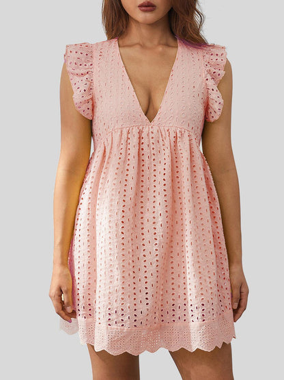 Ruffled Eyelet Cap Sleeve Mini Dress Carauana Store