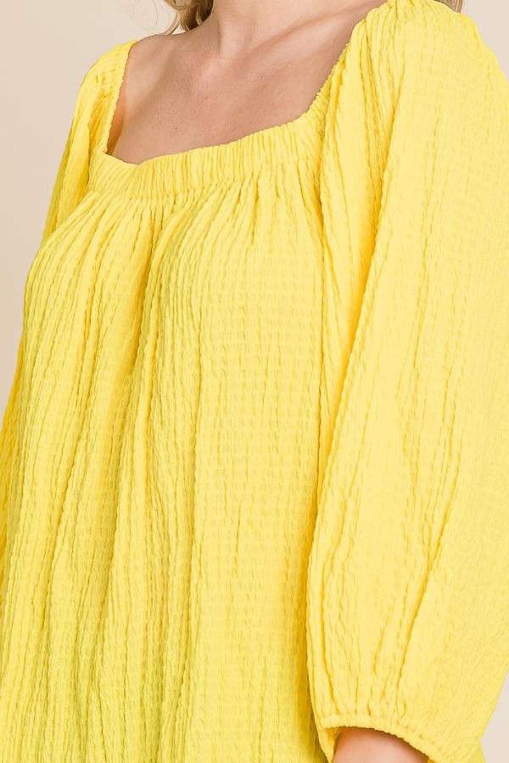 Culture Code Texture Square Neck Puff Sleeve Top Carauana Store