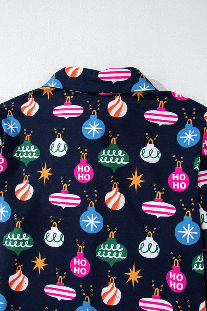 Christmas Lights Print Collared Neck Top and Pants Set Carauana Store