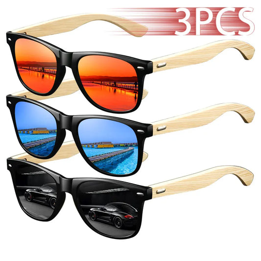 CaRaUaNa Fashion 3-piece sunglasses set with UV400 lenses in Black Frame, Gray, and Brown, perfect for summer travel and outdoor style