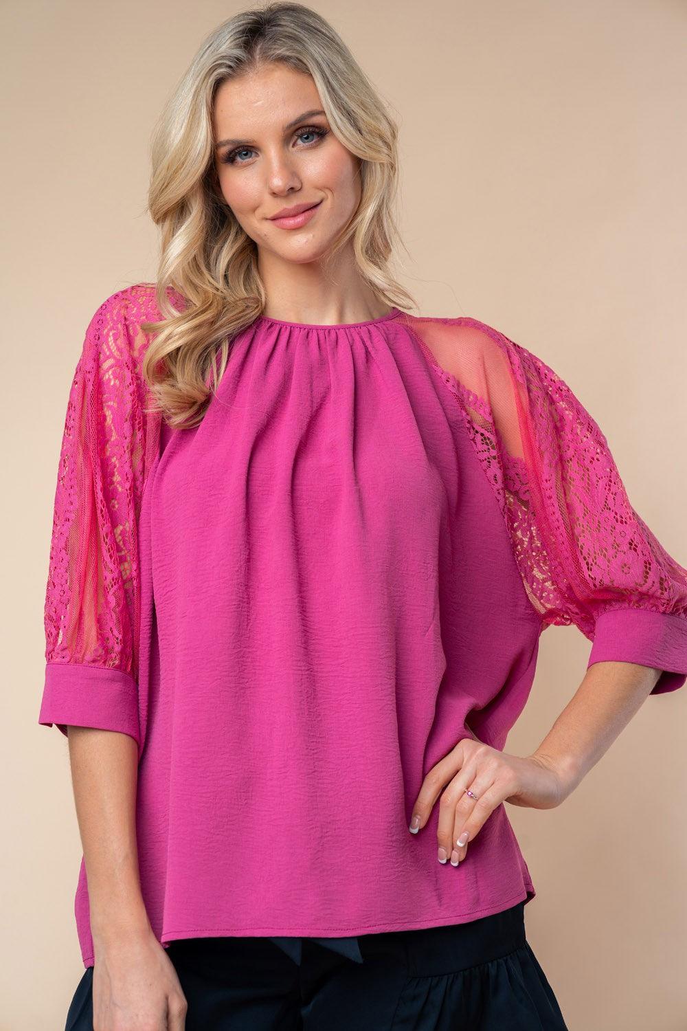 White Birch Round Neck Lace Half Sleeve Blouse Carauana Store