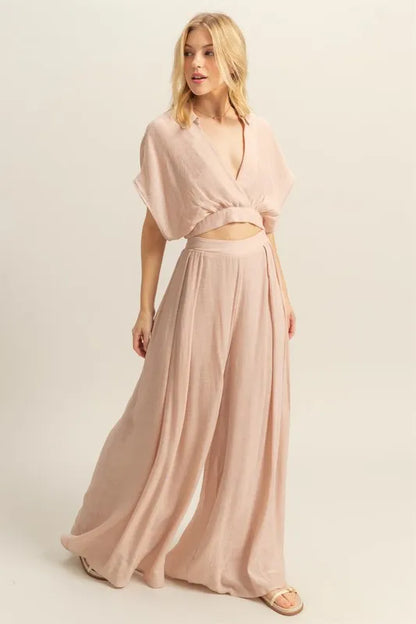 HYFVE Kimono Sleeve Crop Top and Wide Leg Pants Set Carauana Store