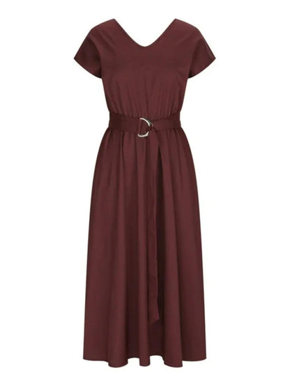Ruched V-Neck Cap Sleeve Dress Carauana Store