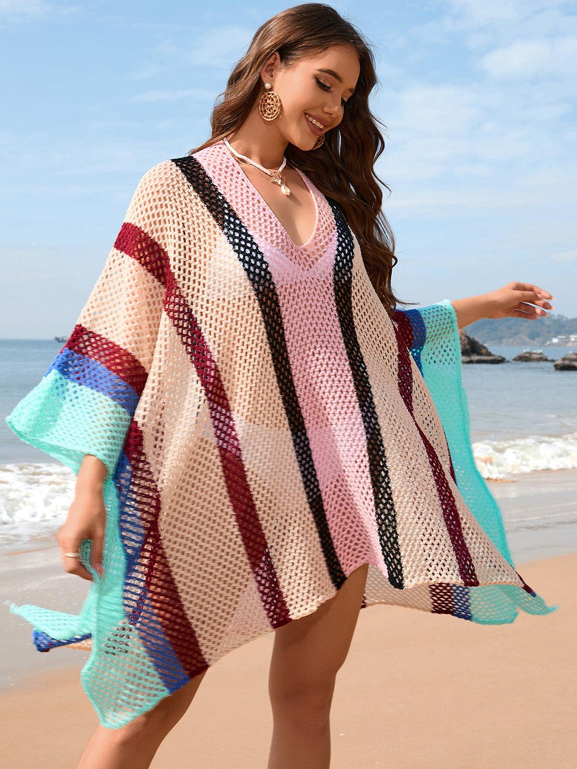 Openwork Color Block Plunge Cover-Up Carauana Store