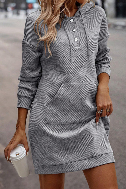 Texture Half Snap Drawstring Hooded Dress Carauana Store