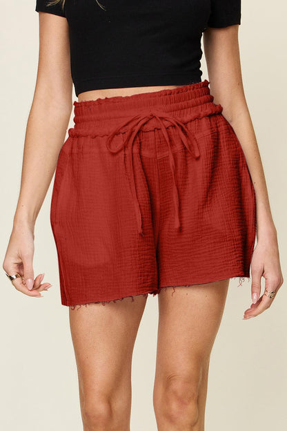 Double Take Full Size Texture Raw Trim Drawstring Shorts Carauana Store