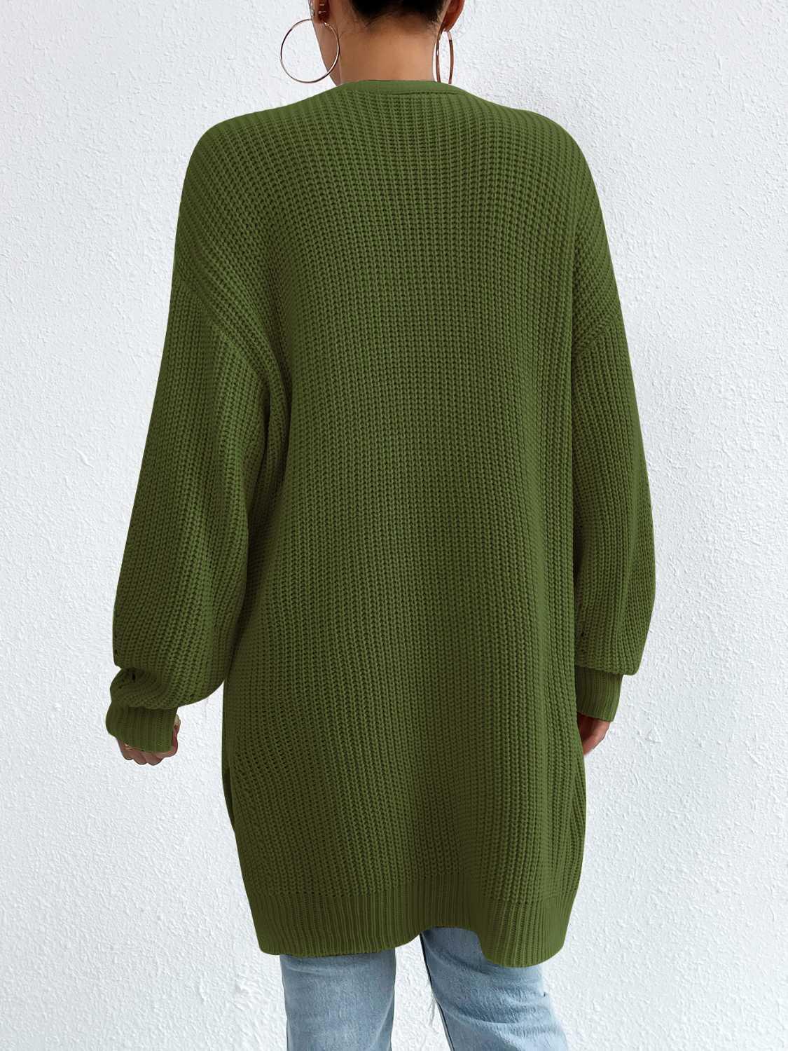 Open Front Dropped Shoulder Slit Cardigan Carauana Store