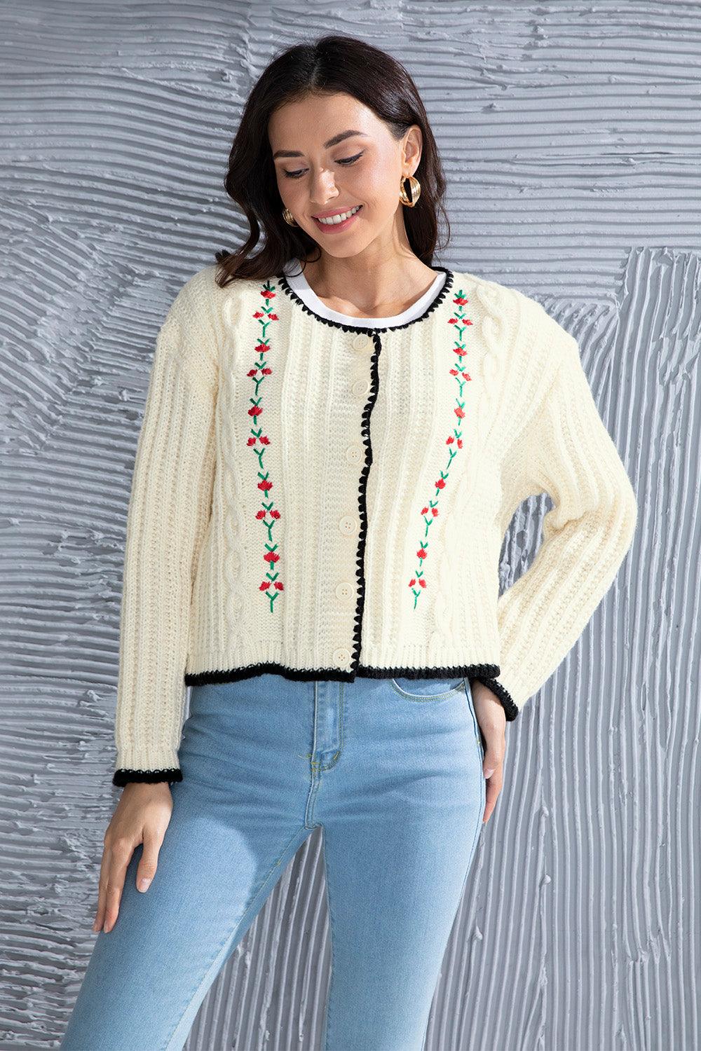 Graphic Cable-Knit Button Up Cardigan Carauana Store