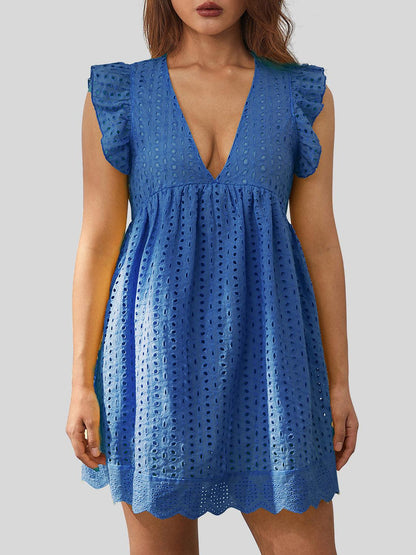Ruffled Eyelet Cap Sleeve Mini Dress Carauana Store