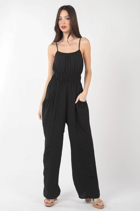 VERY J Pintuck Detail Woven Sleeveless Jumpsuit Carauana Store