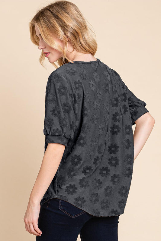 BOMBOM Textured Floral Pattern Top Carauana Store